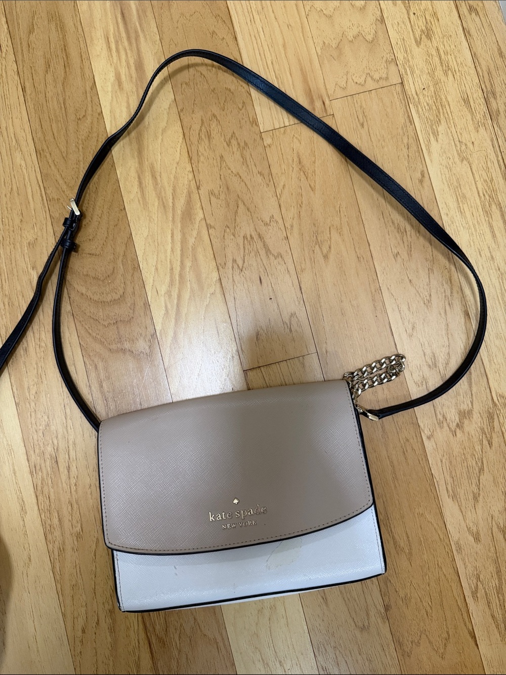 kate spade Two-Tone Taupe & White Crossbody with Black Strap
